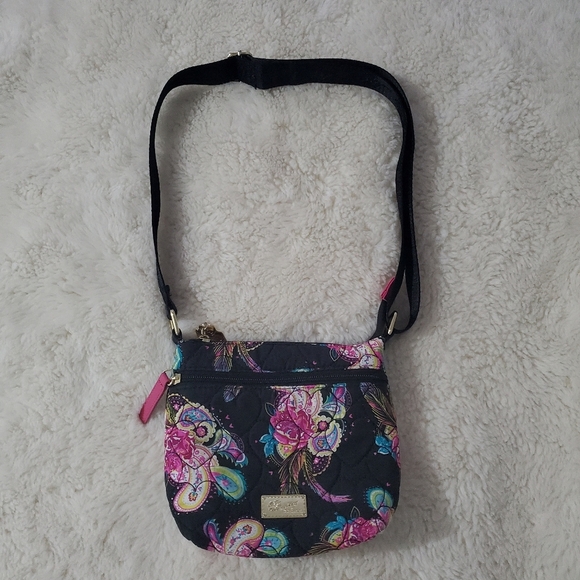 Betsey Johnson Handbags - Betsey Johnson Quilted Crossbody Bag Black Floral Paisley Striped Feather